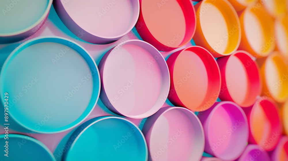 A visually captivating wall of circular plates in a spectrum of pastel colors, creating a harmonious and cheerful design. A visually captivating wall of circular plates in a spectrum of pastel colors, creating a harmonious and cheerful design.
