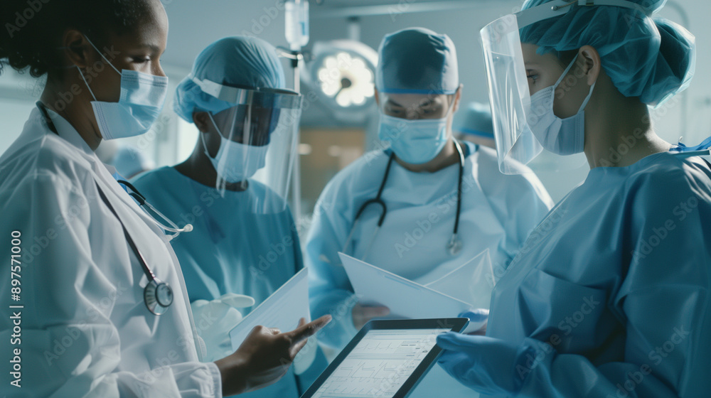 Professional Medical Team Analyzing Patient Data in a Modern Hospital ...