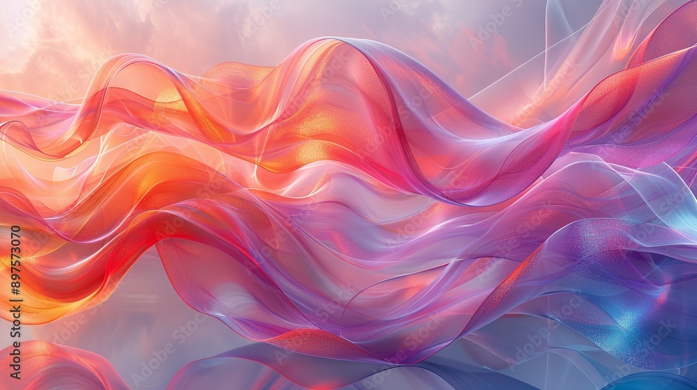 Obraz premium Radiant abstract artwork with dynamic, iridescent elements and a glossy, reflective surface for a striking and energetic visual experience. Watercolor style, high resolution Illustration, in the