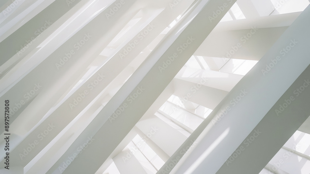 Fototapeta premium Soft white architectural beams intersect in a geometric pattern, capturing the serene beauty of modern design and light play.