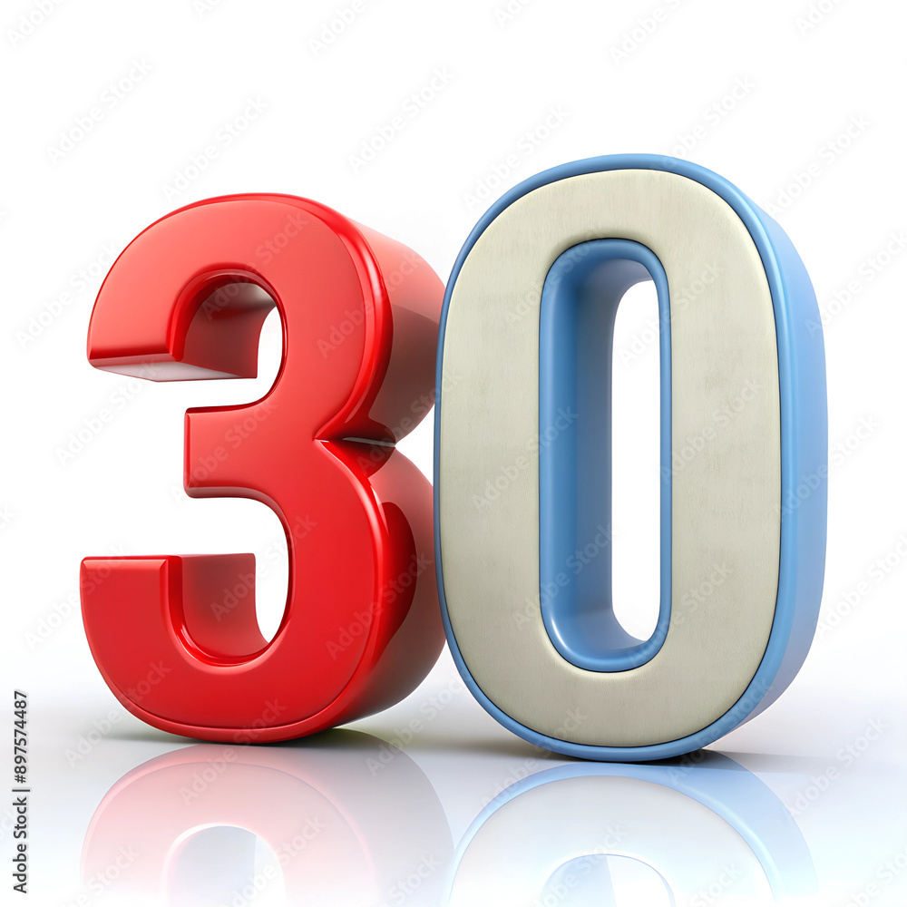 Number thirty in red and blue colors Number thirty in red and blue colors
