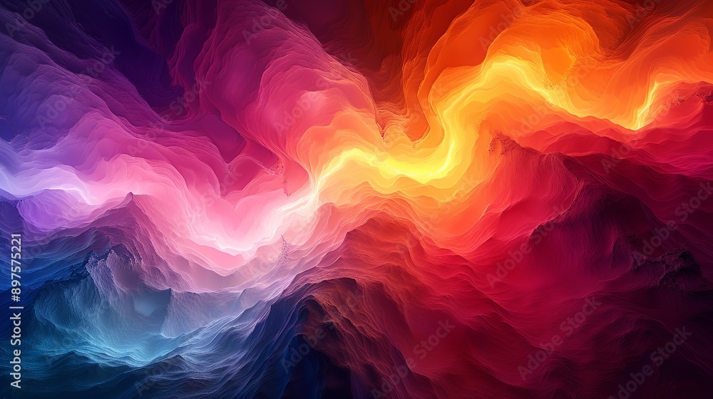 Fototapeta premium Vivid abstract design featuring luminous, phosphorescent textures and intense, bright colors for a captivating and striking visual experience. Watercolor style, high resolution Illustration, in the