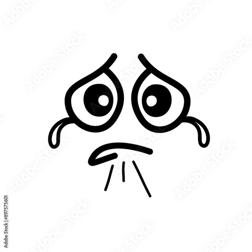 Cartoon faces. Expressive eyes and mouth, smiling, crying and surprised character face expressions. Caricature comic emotions or emoticon doodle.