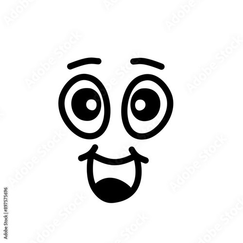 Cartoon faces. Expressive eyes and mouth, smiling, crying and surprised character face expressions. Caricature comic emotions or emoticon doodle.
