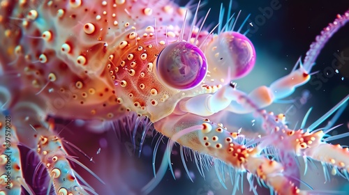 Uncover the beauty of the deep sea with this stunning macro photography of a mantis shrimp.