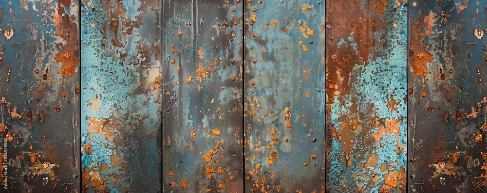 Aged metal panel with rust and peeling paint, capturing the essence of decay and ruggedness in a grunge style. Aged metal panel with rust and peeling paint, capturing the essence of decay and ruggedness in a grunge style.