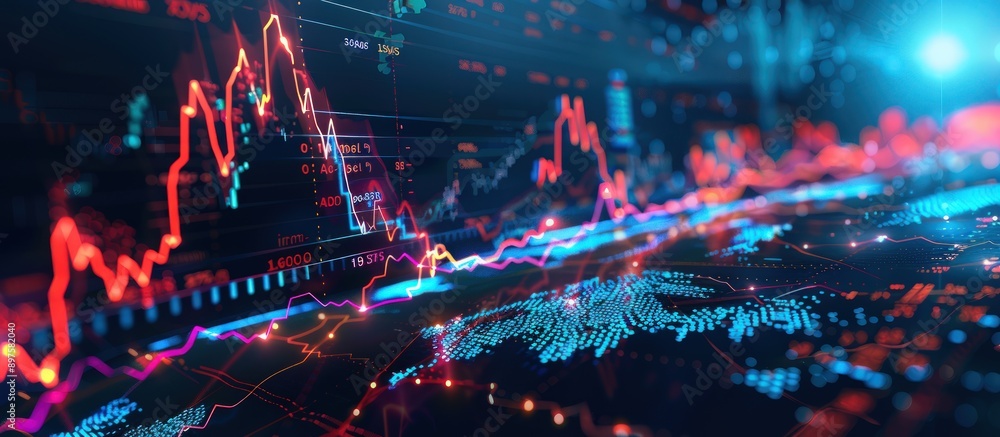 Fototapeta premium High-tech global stock market theme with dynamic lightning patterns illustrating data flow.