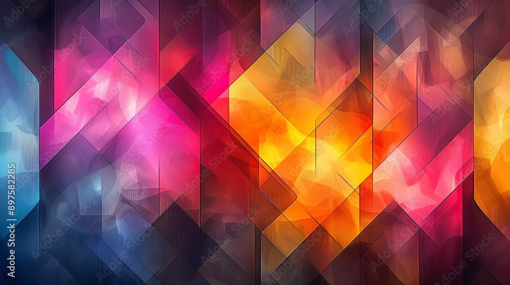 Obraz premium Glowing abstract artwork with prismatic, shimmering patterns and vibrant, multifaceted hues that create a dazzling and striking visual effect. Watercolor style, high resolution Illustration, in the