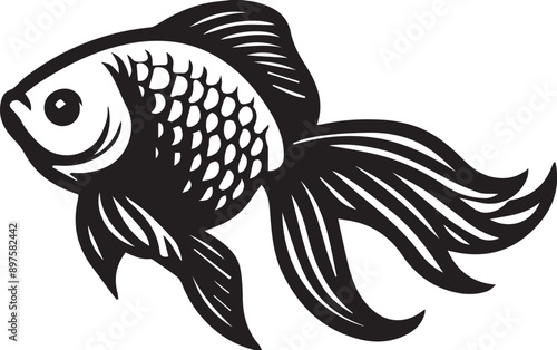 silhouettes of goldfish vector art illustration