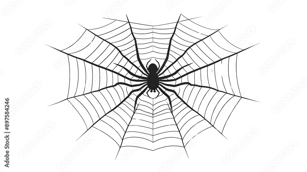 Fototapeta premium Simple Single Spider Web for Halloween, Minimalist and Spooky Design, Classic and Iconic Halloween Decoration, png file, isolated on white