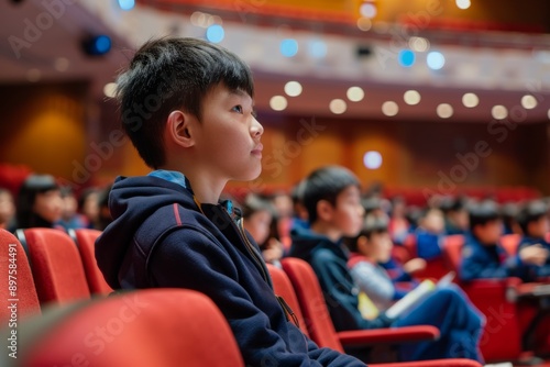 Focused Student at Career Day Event in Auditorium, Exploring Future Career Opportunities