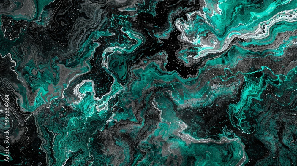 Turquoise and gray abstract fluid art painting with textured background and vibrant waves Turquoise and gray abstract fluid art painting with textured background and vibrant waves