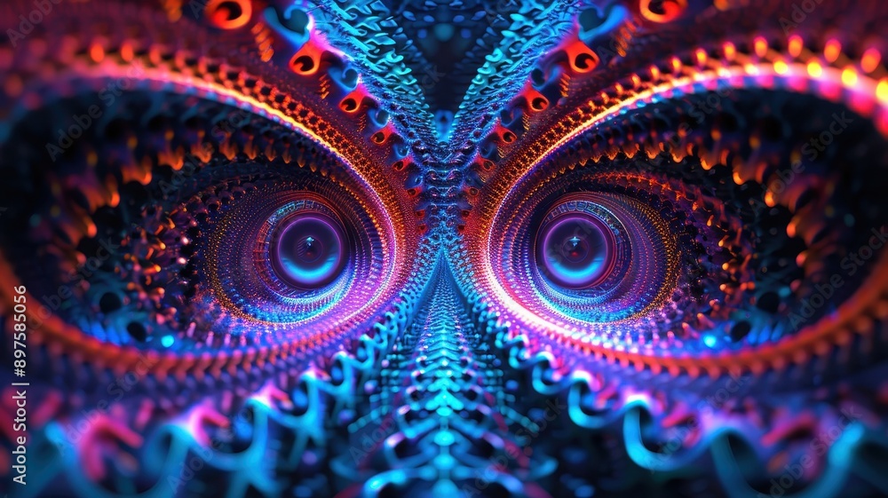 A mesmerizing abstract image featuring vibrant, intricate patterns in glowing neon colors. The captivating design creates a sense of depth and movement, drawing the viewer into a surreal visual A mesmerizing abstract image featuring vibrant, intricate patterns in glowing neon colors. The captivating design creates a sense of depth and movement, drawing the viewer into a surreal visual