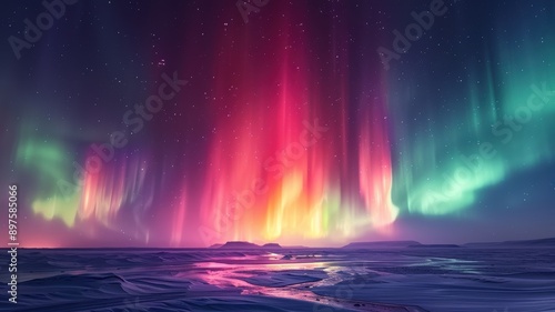 Wallpaper Mural Stunning view of the Northern Lights over a snowy landscape, showcasing vibrant colors and a starry night sky in a mesmerizing natural phenomenon. Torontodigital.ca