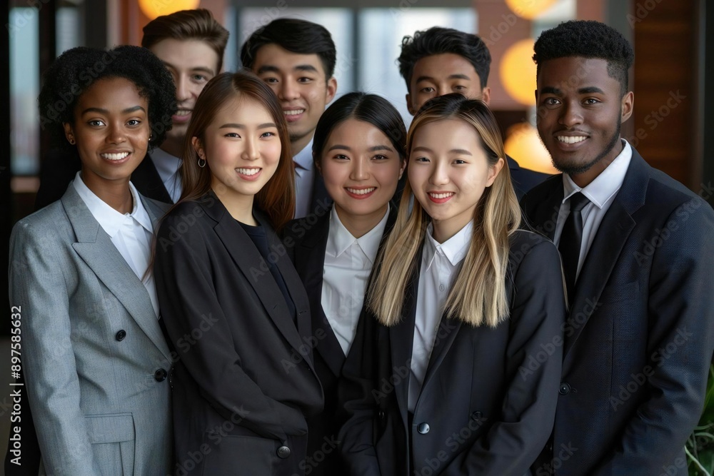 Beautiful, confident, smiling young multi-ethnic business people in office. Beautiful, confident, smiling young multi-ethnic business people in office.
