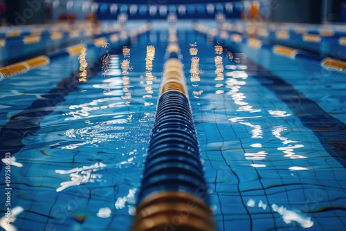 Indoor Olympic-sized swimming pool with lane lines photo