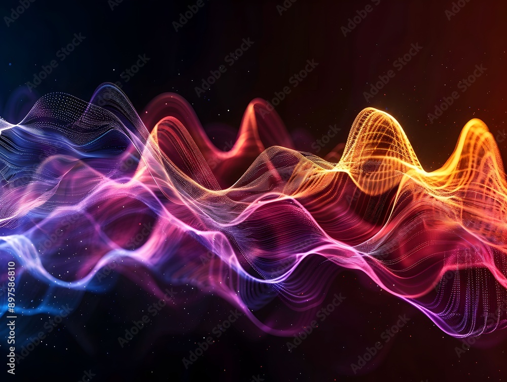 Obraz premium A colorful, abstract image of a wave with a rainbow of colors. The image has a dreamy, ethereal quality to it, and the colors seem to be swirling and dancing together.