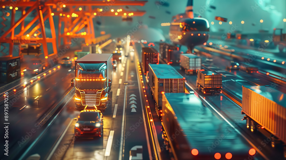 The overall mood should be dynamic and futuristic, celebrating the innovation and efficiency of modern logistics services. 