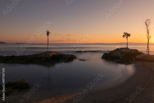 sunset on the beach of Saronida Athens  photo