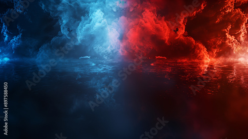 Versus background design in abstract style. banner Announcement of two fighters. Blue cold VS red fire. Competition vs match game, martial battle vs sport. image illustration.