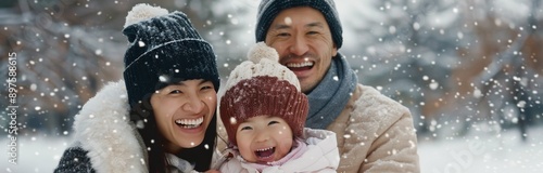 Father and Daughter Laughing in the Snow