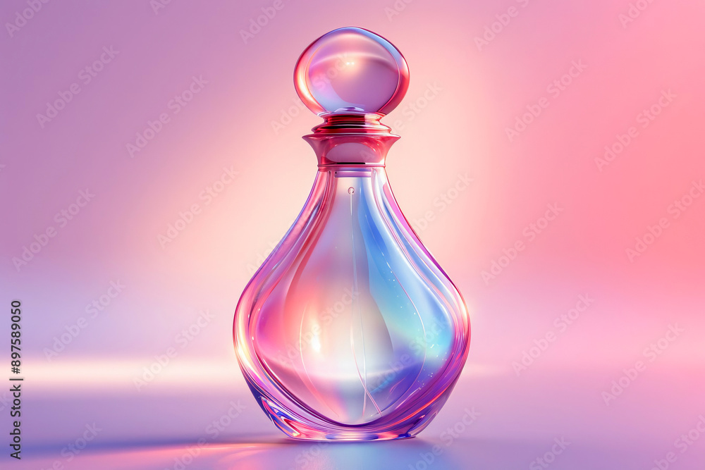 Perfume bottle in a pink glass bottle with an angular shape. Perfume bottle in a pink glass bottle with an angular shape.
