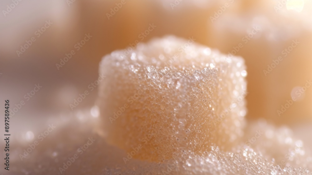 Sugar cube, showing the fine crystalline structure and the subtle reflections on its surface Sugar cube, showing the fine crystalline structure and the subtle reflections on its surface