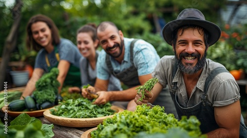 diverse group of farmers working together to produce sustainable food © acnaleksy