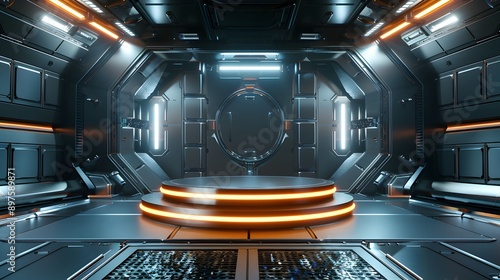 Fototapeta Naklejka Na Ścianę i Meble -  A futuristic space station with a large circular platform in the middle