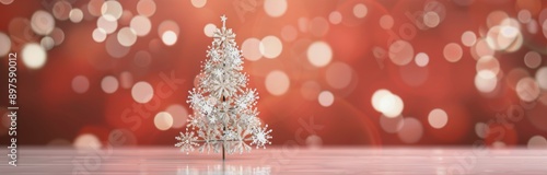 Snowy Christmas Tree on Red Background