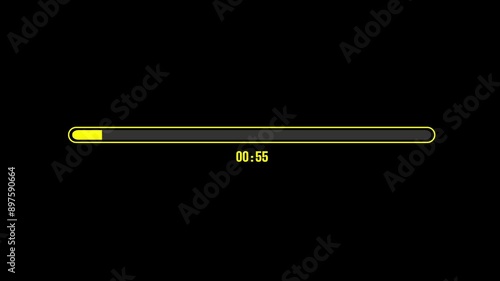 1-Minute Countdown Timer with Yellow Numbers and Progress Bar on Black Screen