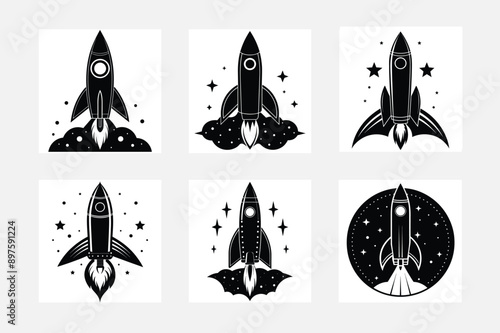 Dynamic Rocket Silhouette Illustration Collection to Explore
