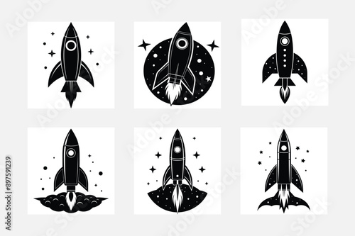 Unique Rocket Silhouette Illustrations for Graphic Design
