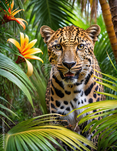 Leopard portrait in a tropical forest
