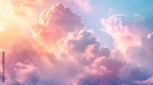 Pink and Yellow Cumulus Clouds in a Softly Lit Sky