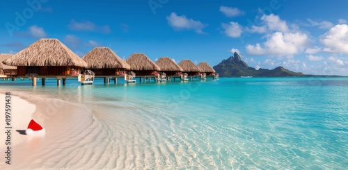 Tropical Beach Resort With Christmas Hat