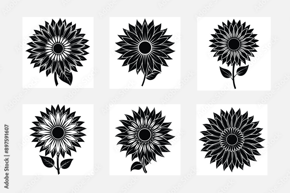 Fototapeta premium Charming Sunflower Silhouette Illustrations for Crafts 