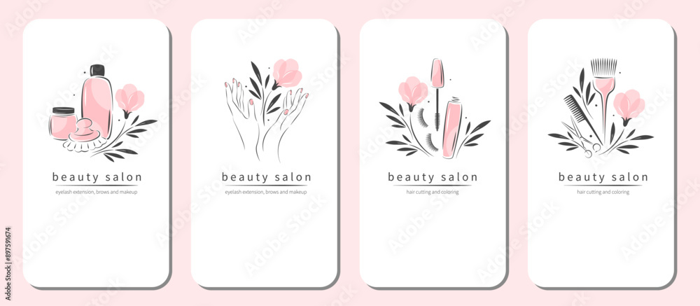 Beauty salon icon set for and nail studio. Manicure, makeup, hairdressing. Vector illustrations Beauty salon icon set for and nail studio. Manicure, makeup, hairdressing. Vector illustrations