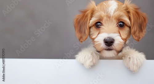 Puppy Peeking Over White Surface