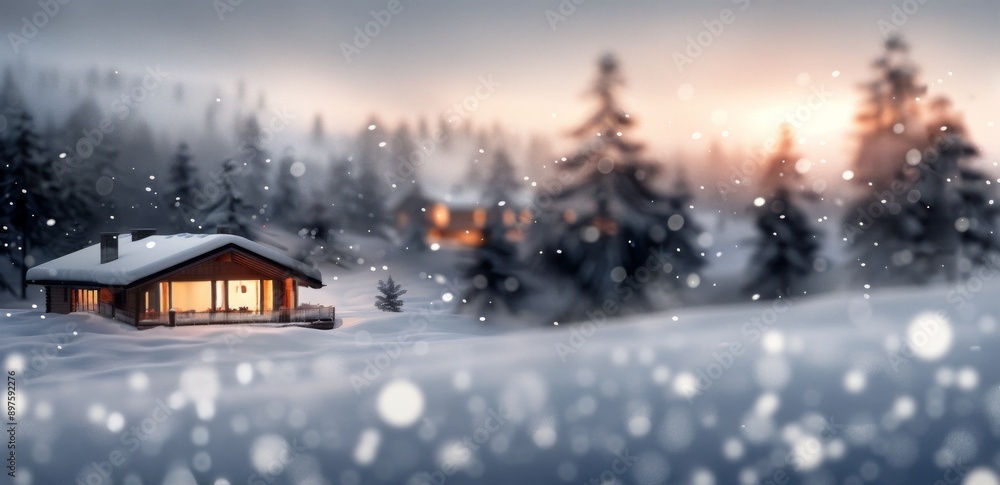 Cabin in a Snowy Forest at Sunset Cabin in a Snowy Forest at Sunset