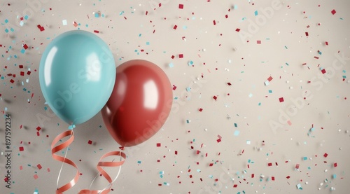 Two Balloons Floating With Confetti