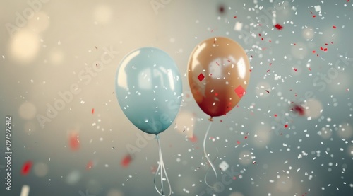 Two Balloons Floating With Confetti