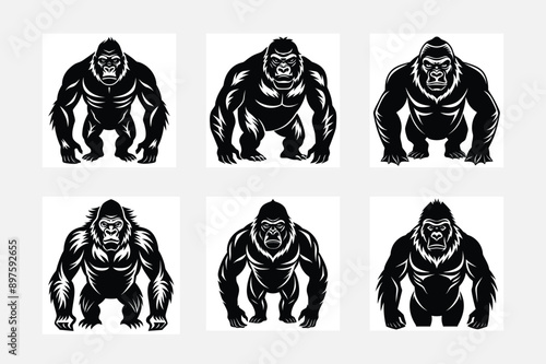 Versatile Set of Gorilla Silhouette Illustrations
