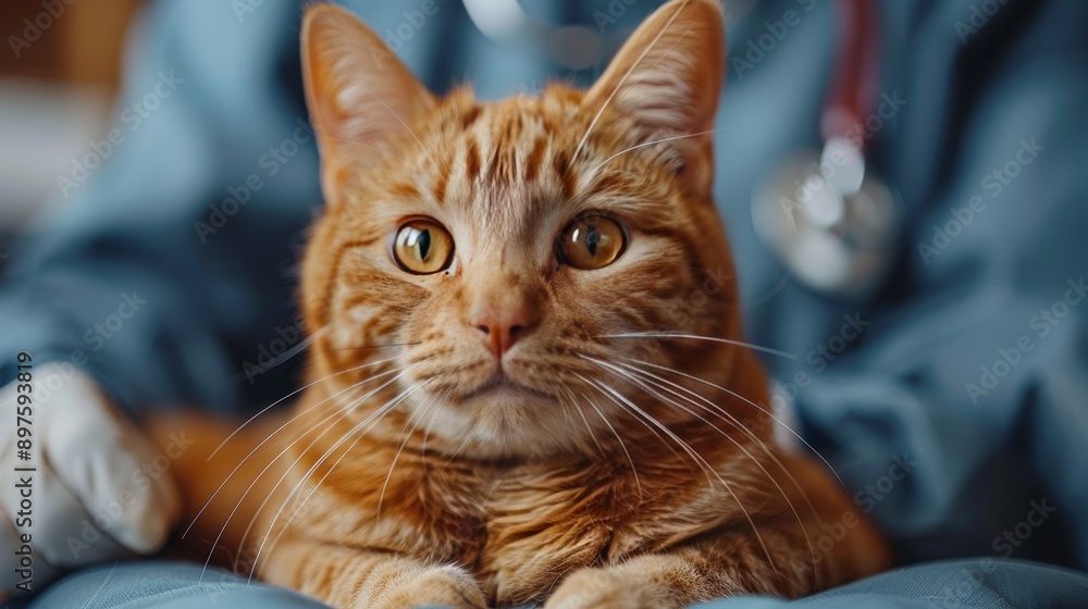 Close-Up Portrait Of A Beautiful Ginger Tabby Cat Patiently Waiting For Check-Up At The Vet Clinic Close-Up Portrait Of A Beautiful Ginger Tabby Cat Patiently Waiting For Check-Up At The Vet Clinic