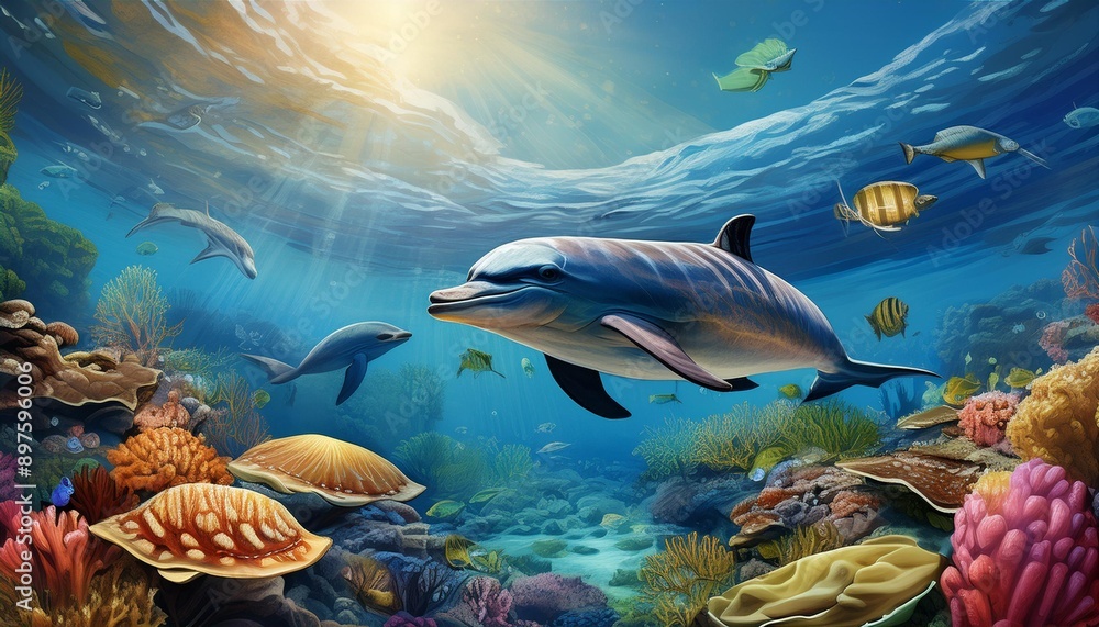 blue sea fish and dolphin animals blue sea fish and dolphin animals