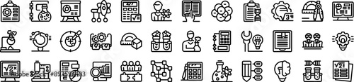 Stem education icons set. Scientists are developing new ideas, conducting experiments, and working on innovative projects in the laboratory