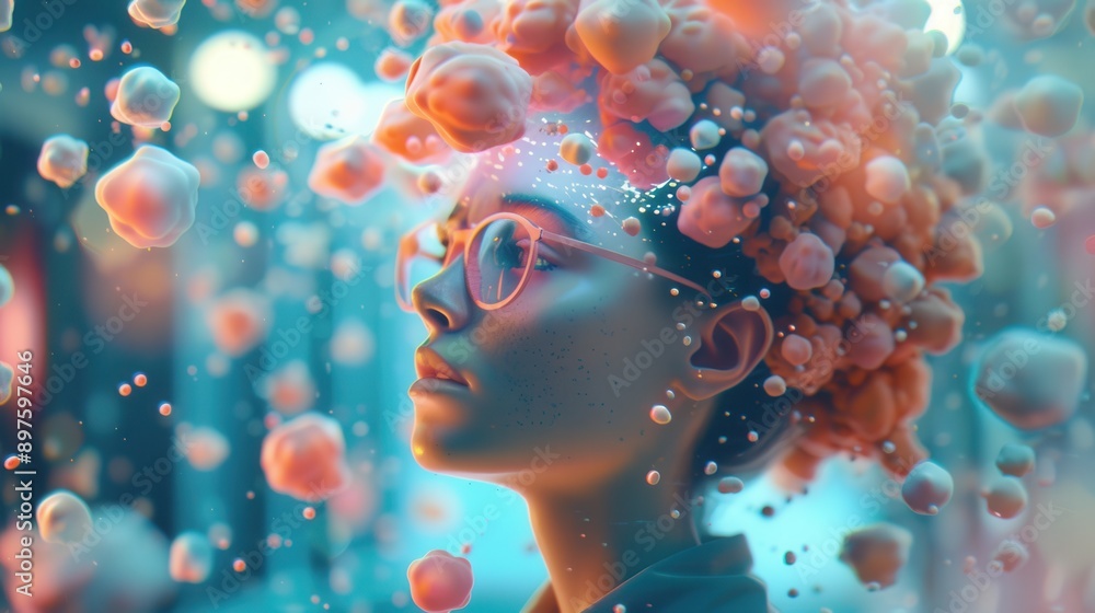 Surreal Woman with Floating Bubbles Surreal Woman with Floating Bubbles