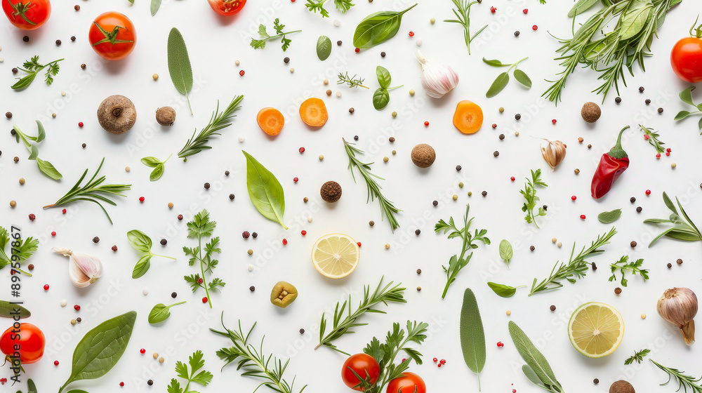 herbs and spices on white background herbs and spices on white background