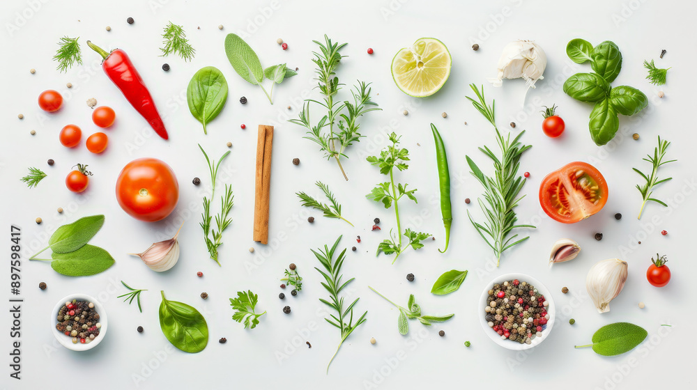 herbs and spices on white background herbs and spices on white background