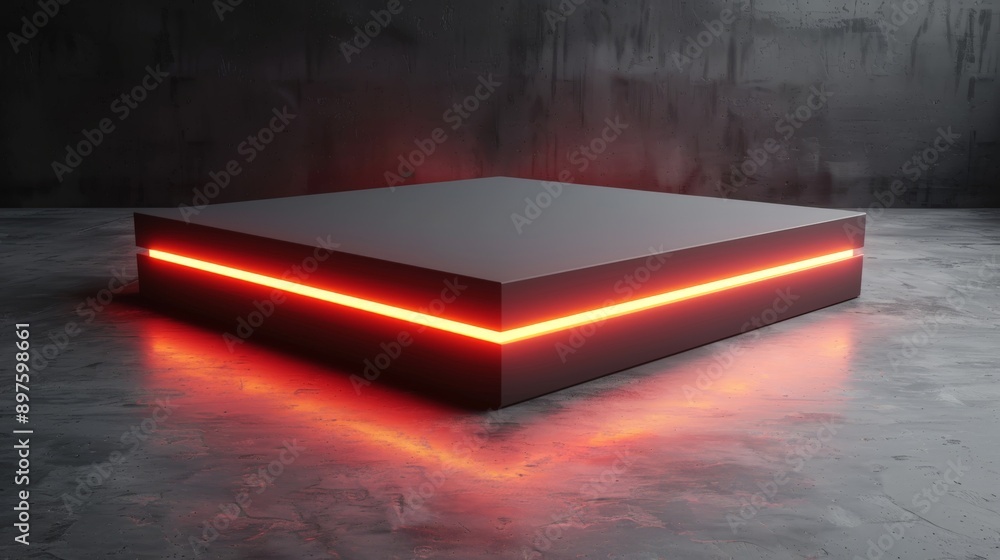 Black cube is glowing with red neon lights, providing a futuristic and minimalist backdrop for product displays Black cube is glowing with red neon lights, providing a futuristic and minimalist backdrop for product displays